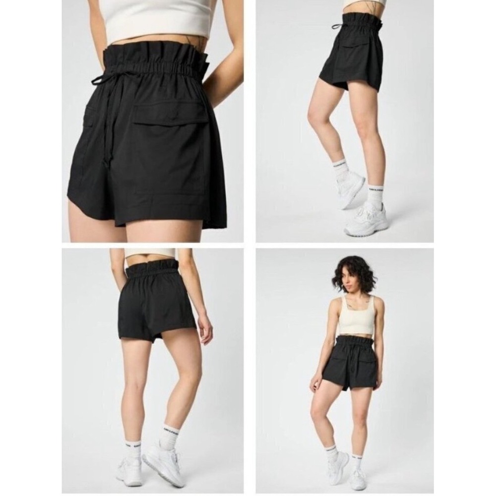 Girlfriend Collective Black Cora Pocket Shorts Paperbag Waist Cargo small NWT
